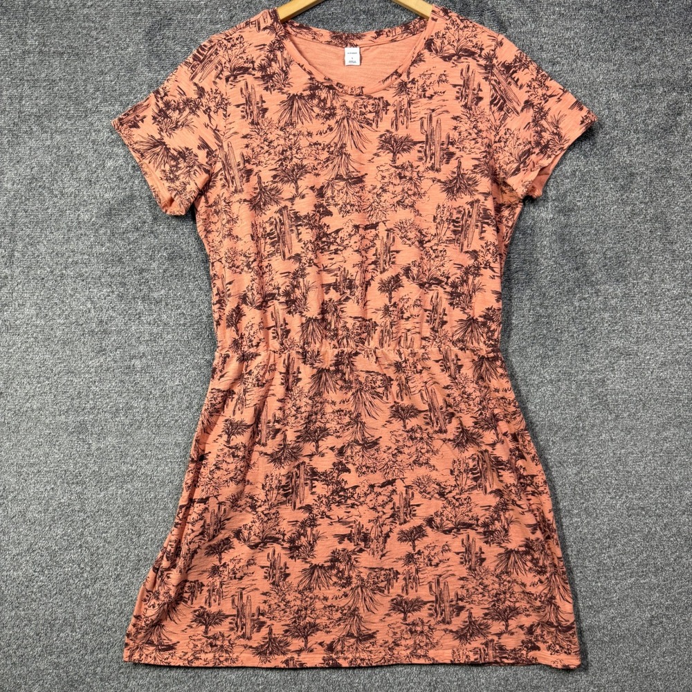 Old NavyT-Shirt Dress L Womens Orange Desert Cactus Print Cotton Short Sleeve